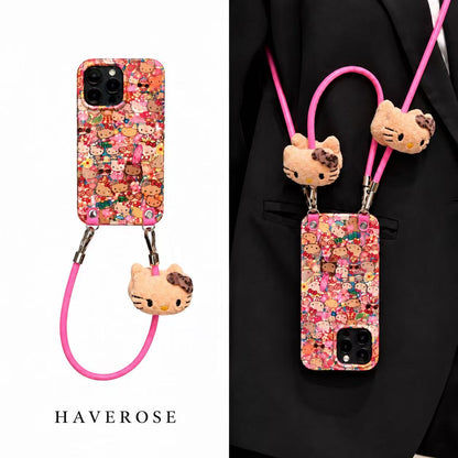 HAVEROSE かわいいiPhoneケース｜ショルダーストラップ・ぬいぐるみチャーム付き｜黄ばみ防止